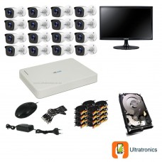 HIKVISION CCTV Kit - 16 Channel CCTV DIY camera system - 16 Bullet Cameras plus 500 GB Hard Drive and Monitor