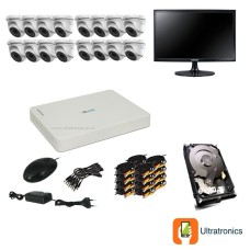 HIKVISION CCTV Kit - 16 Channel CCTV DIY camera system - 16 Dome Cameras plus 500 GB Hard Drive and Monitor