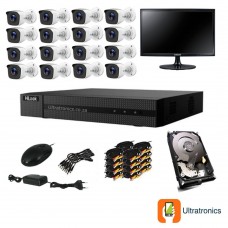 HIKVISION CCTV Kit - 16 Channel CCTV DIY camera system - 16 Bullet Cameras plus 500 GB Hard Drive and Monitor