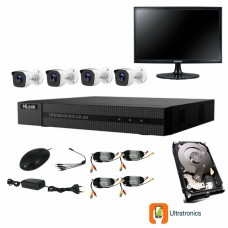 HIKVISION CCTV Kit - 4 Channel CCTV DIY camera system - 4 Bullet Cameras plus 500 GB Hard Drive and Monitor