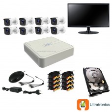 HIKVISION CCTV Kit - 8 Channel CCTV DIY camera system - 8 Bullet Cameras plus 500 GB Hard Drive and Monitor